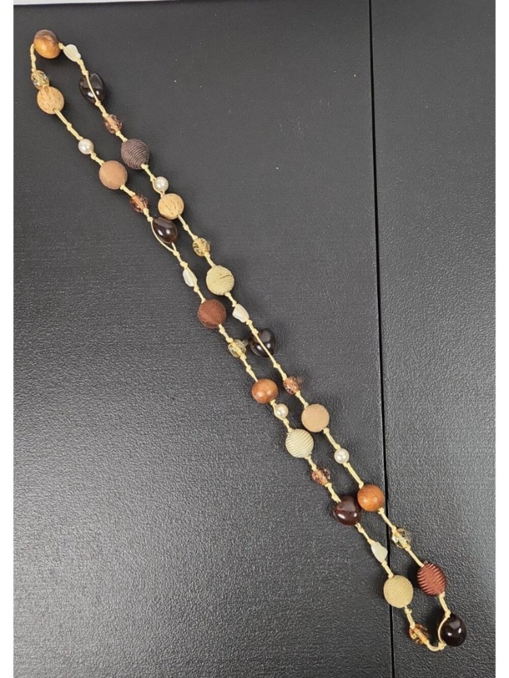 Mixed Media Floating Wood, Cording, Bead, and Stone Necklace